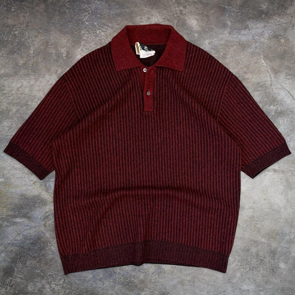 Vintage Brentwood Sportswear Wool Striped Polo Shirt Mens Large Preppy Old Money
